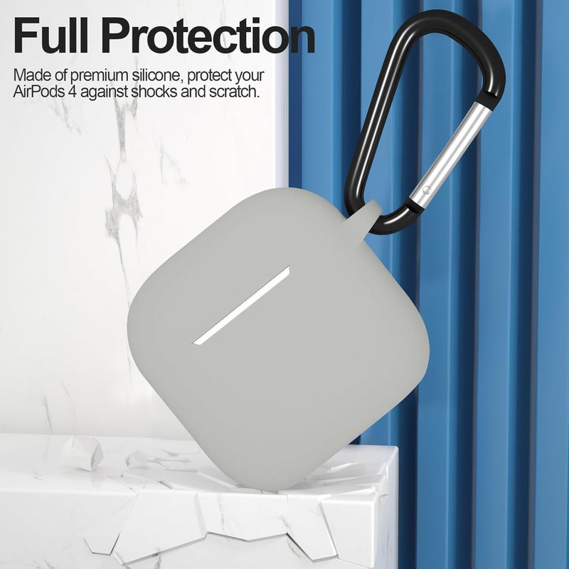 ATUAT Compatible with AirPods 4 Case Cover, Protective Silicone Skin Accessories with Keychain for Women Men for Apple AirPods 4th Generation Case(2024), Front LED Visible, Grey - Image 2